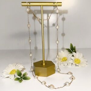 14K Gold Necklace with Faux Pearls